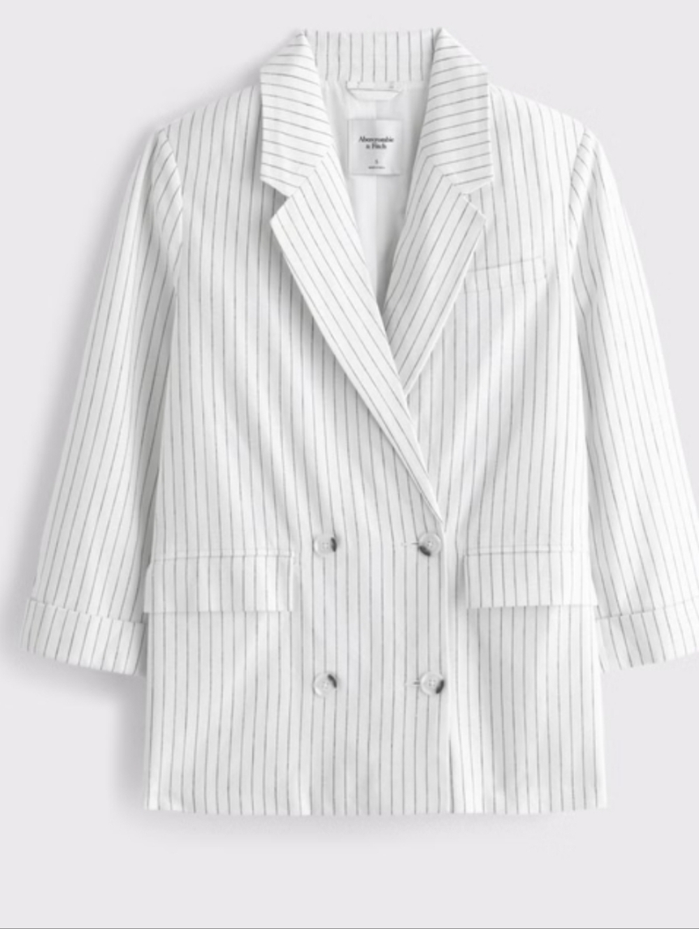 Abercrombie & Fitch Double Breasted Linen-Blend White Blazer With Pinstripes Med - Picture 4 of 4